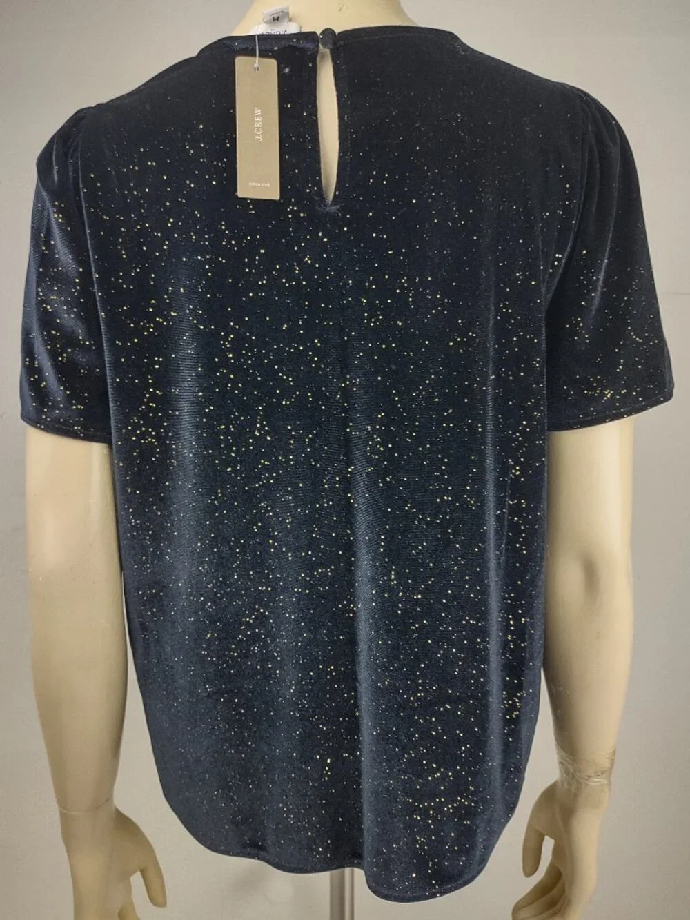 NWT J. Crew black gold metallic velour short sleeve blouse top ladies Medium